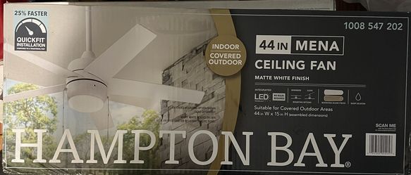 Hampton Bay Mena 44 in. LED Indoor/Outdoor Matte White Ceiling Fan with Light Kit and Reversible Blades Included