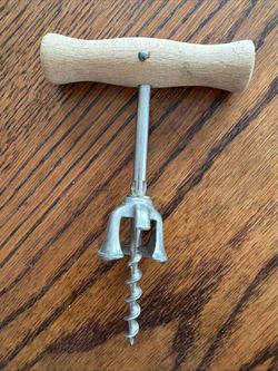 Antique Wooden Handle Steel Corkscrew OBO