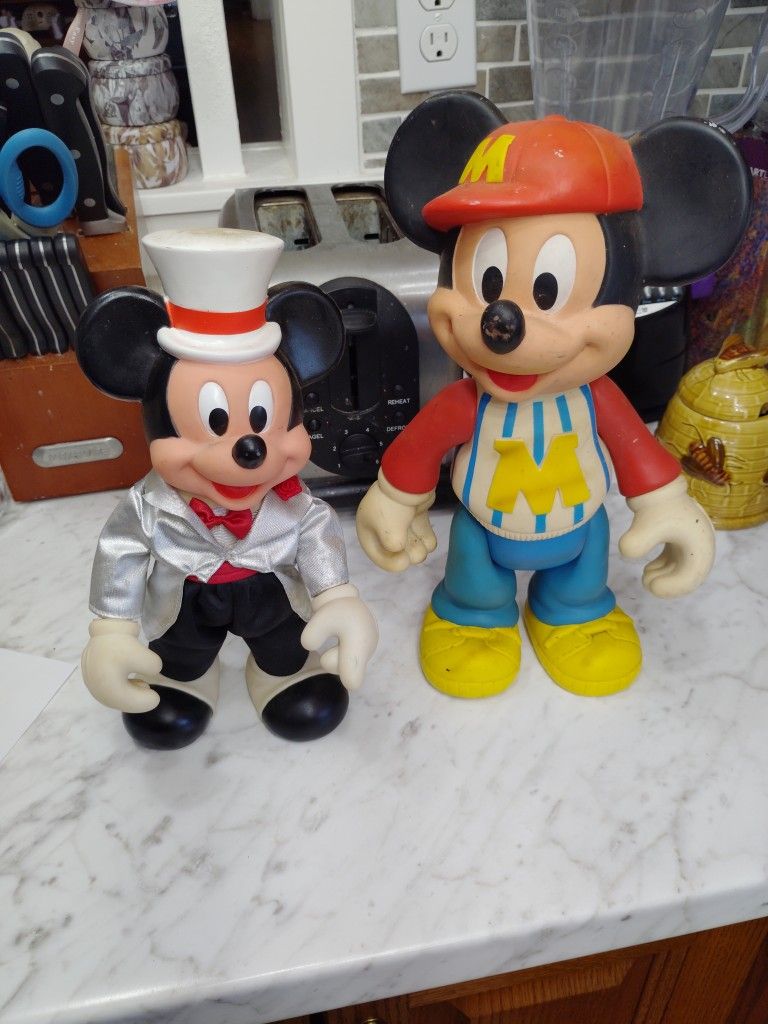 2 Disney Mickey Mouse Rubber Vintage Figurines.