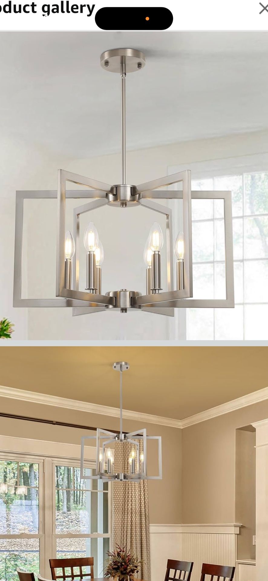 6-Light Modern Metal Geometric Chandelier，Kitchen Island Brushed Nickel Lighting Fixtures，Entryway Light Fixture Hanging Brushed Nickel，Farmhouse for 