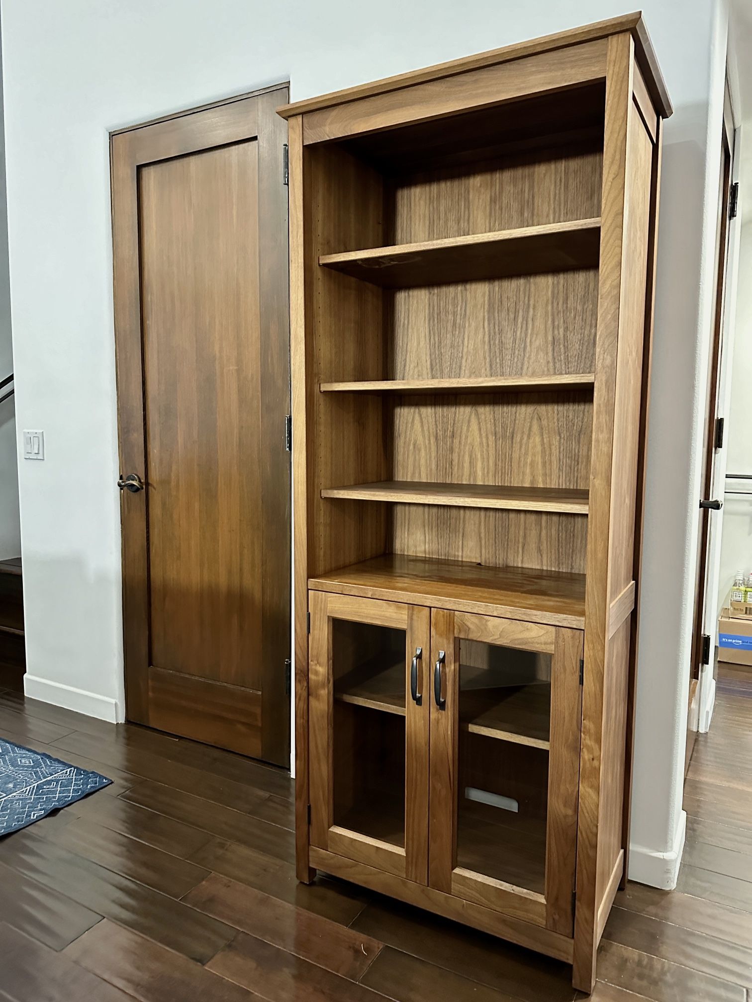 Crate and Barrel Ainsworth Walnut Shelves / Bookcase Media Storage Tower / Cabinet