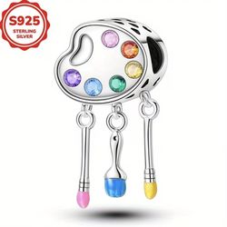 🎨 New! Colorful Artist Paint Pallet Charm 925 Sterling Silver w Cubic Zirconias & Gift Bag