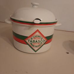 Vintage Tabasco Chili Ceramic Pot with Laddle