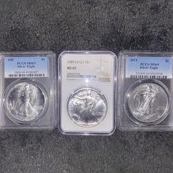 1989/2014/1987 MS 69 silver eagle