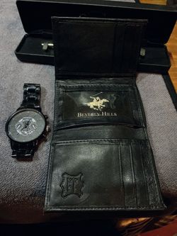 Stealth Black Geneva Watch & Beverly Hills Polo Club Wallet BUNDLE