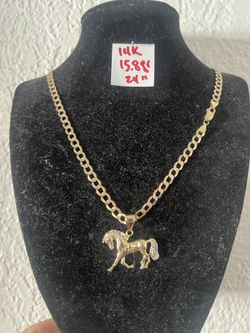 14K Yellow Gold Chain and Pendant For Wedding 15.8Gr 24 Inches Long 