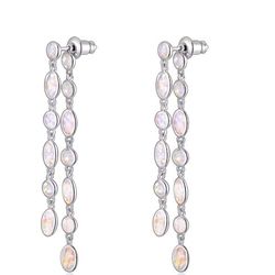 White Fire Opal Teardrop Long Dangle Drop Earrings 