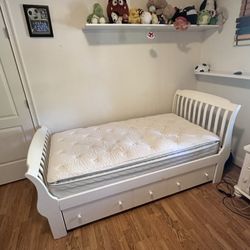 Twin size Bed,, Trundle/storage Drawer, Solid Wood With Mattress 