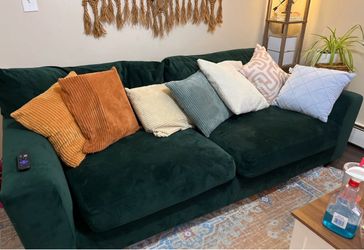 Dark Green Velvet Sofa and Armchair Set
