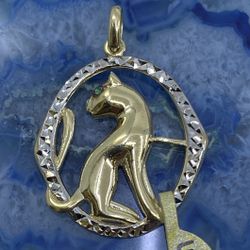 $375 Two Tone Gold Feline Charm Pendant