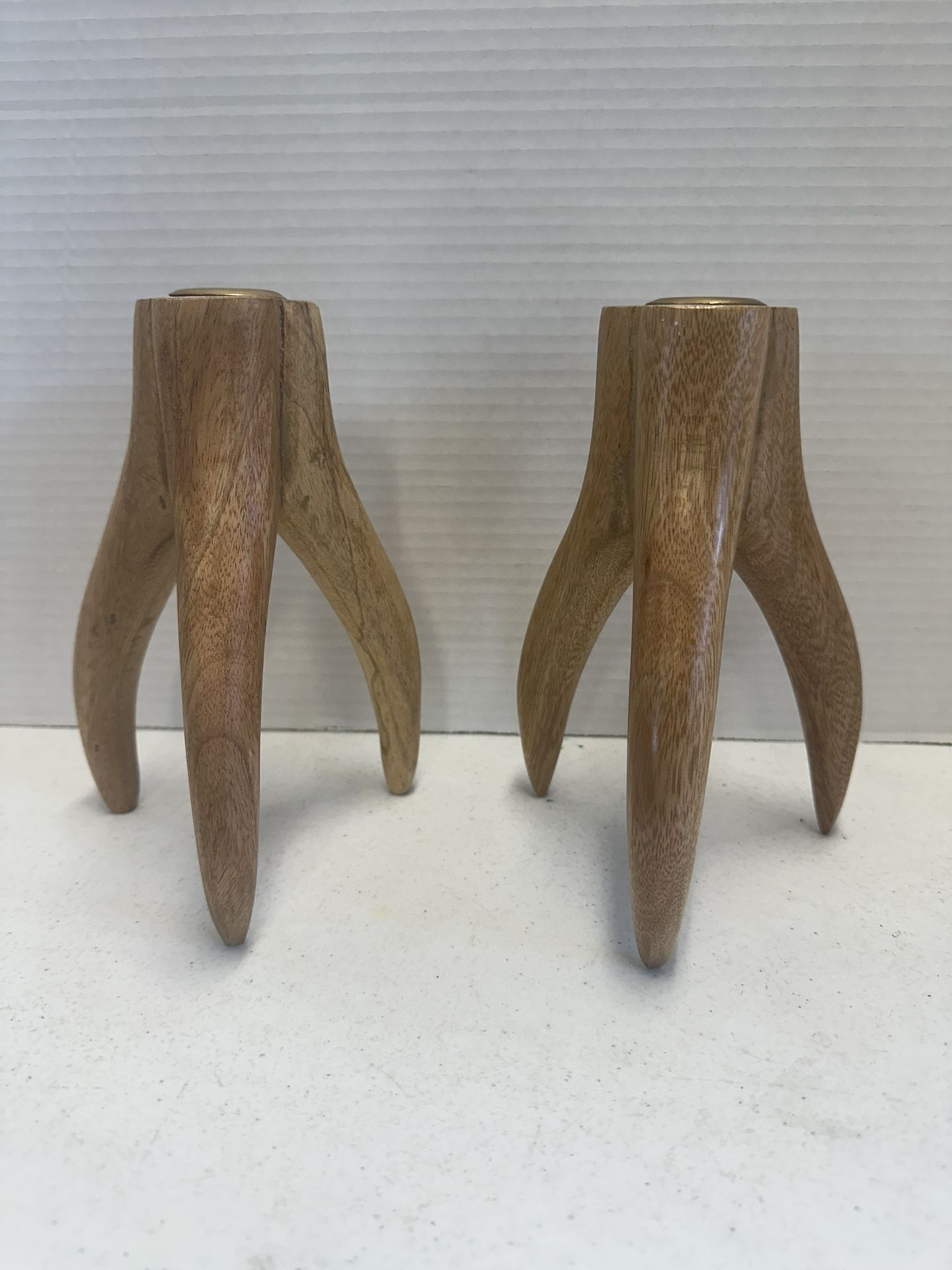 Carved Wood Antler Candle Holders 7.5” Tall
