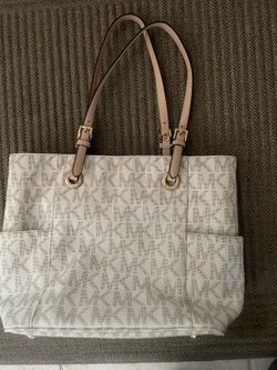 MK Michael Kors Jet Set Vanilla Tan Leather Signature Logo Tote Bag Purse