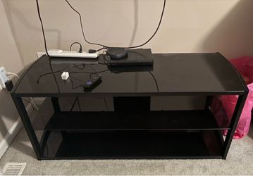 Black Glass and Metal TV Stand