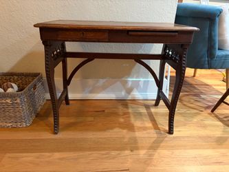 Antique 19th-Century Oak Writing Desk + Chair – Gothic Detail