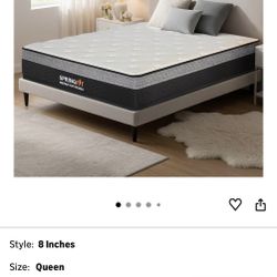 8 Inch Queen Size Hybrid Bonnell Spring Mattress in a Box | Natural Cotton Fiberglass-Free Breathable Knitted Fabric | Firm Comfort Feel with Bonnell 