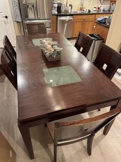 Wood Dining Table (Extendable) + 6 Dining Chairs