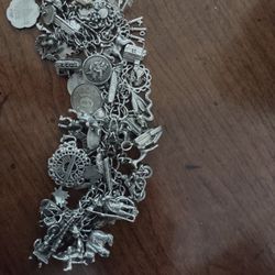 Vintage Sterling Silver And Gold Charm Bracelet