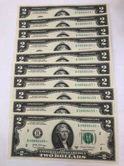 10 consecutive brand new $2 dollar Star notes