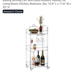 Clear Acrylic Rolling Serving Cart wine glass holders