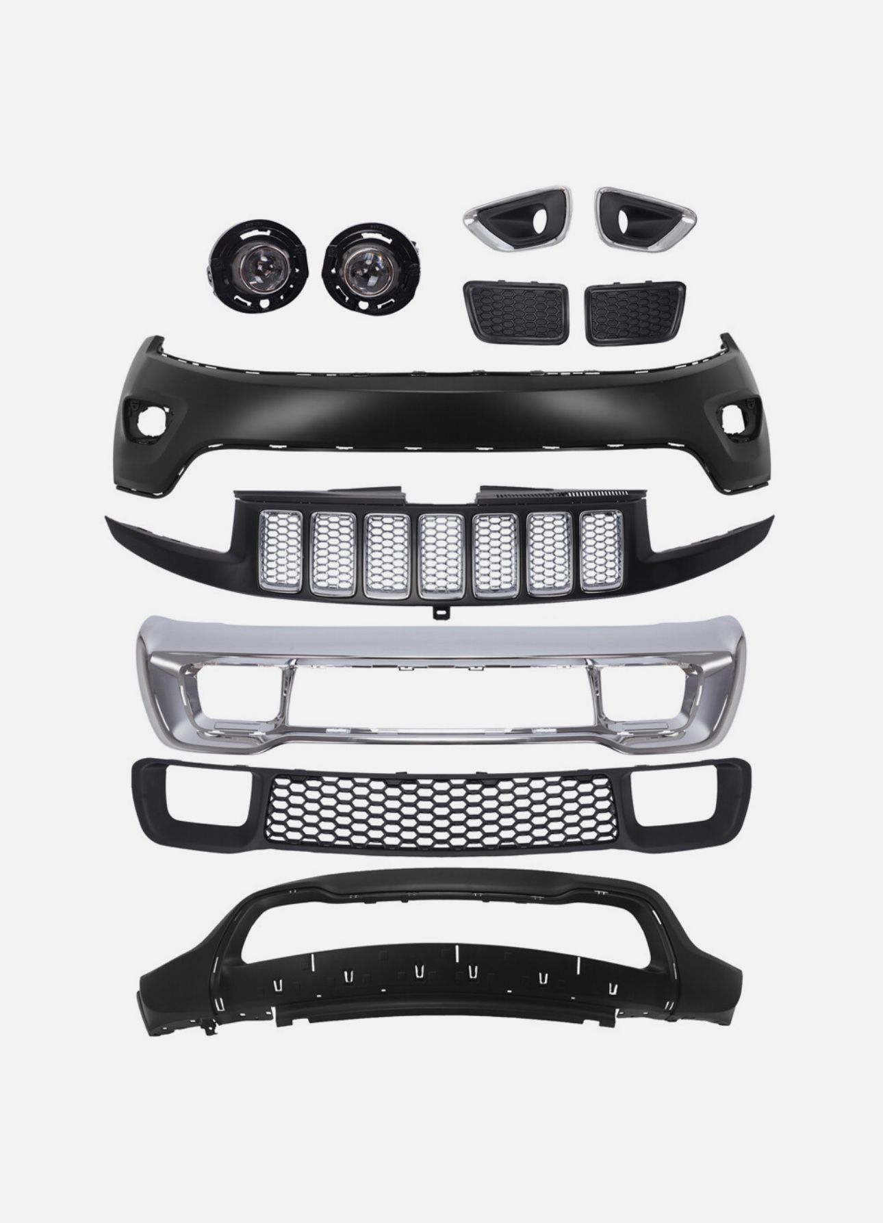Front Bumper Cover Set with Fog Lights Compatible with 2014-2015 Jeep Grand Cherokee