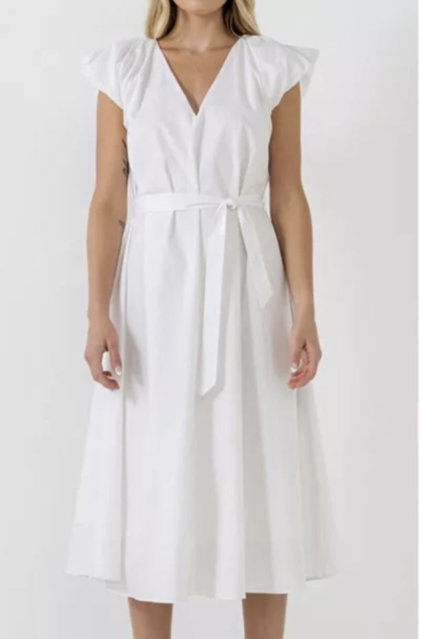 Brand new woman’s English Factory brand white puffy sleeve midi dress up for sale