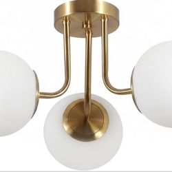 New 19.7” 3-Lights Semi Flush Mount Ceiling Light Fixture Brushed Gold Globe Sputnik Dimmable E26