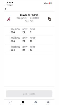 Padres game tickets! June 24th 2026