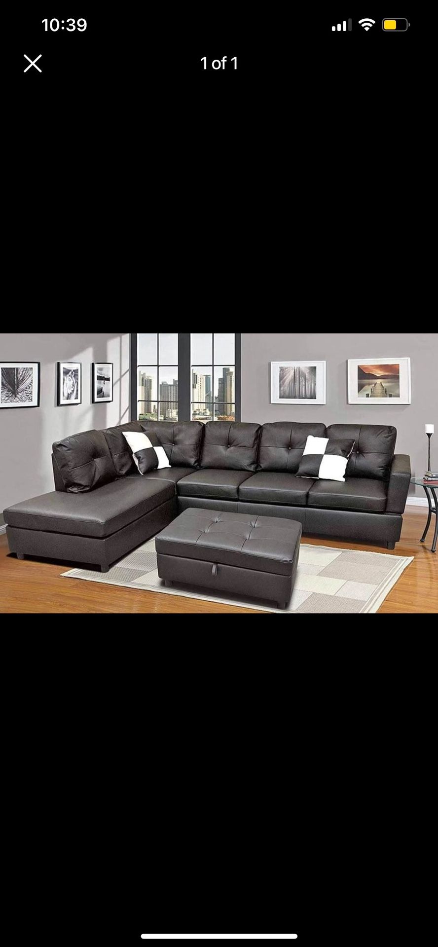 Black Leather Sectional Couch And Ottoman