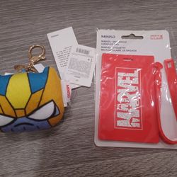 Miniso Marvel Avengers Kawaii Luggage Tag & Thanos Keychain Clip Plush New