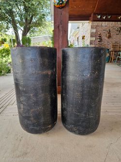Tall Black Cylinder Clay Pots, Planters, Plants. Pottery, Talavera $100 cada una