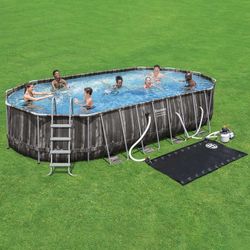 A Bestway Power Steel 22’ x 12’ x 48’’ Above Ground Oval Pool Set