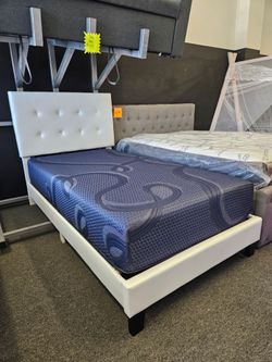 Brand New Bedframe Twin White Faux Lesther With 10 Inch Memory Foam Matt $299