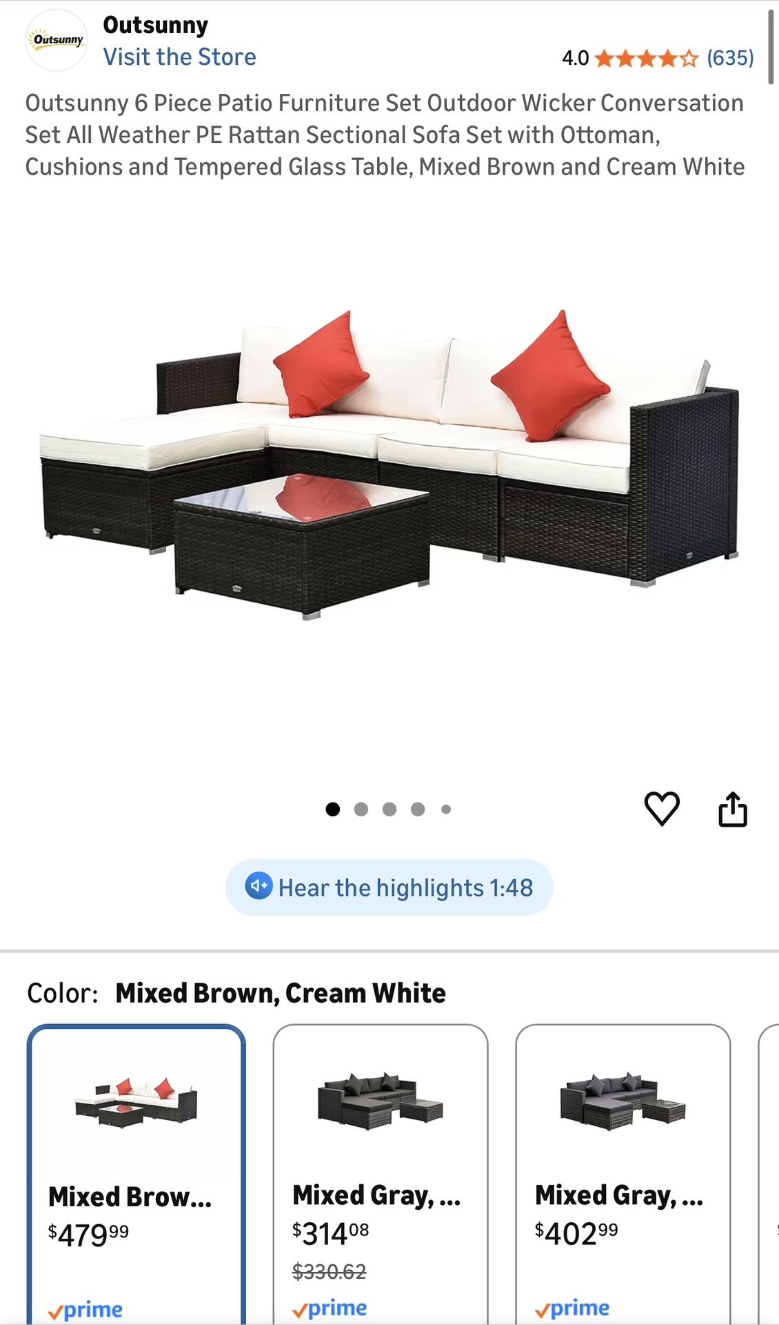 6 Piece Patio Furniture Set (lightly used)