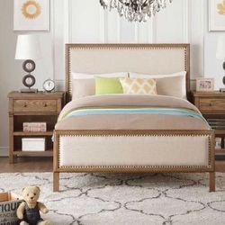 Brand New Beige Linen/Oak Bed