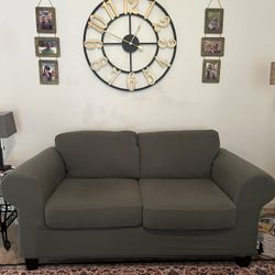 Beige Love Seat With Washable Green Covers 