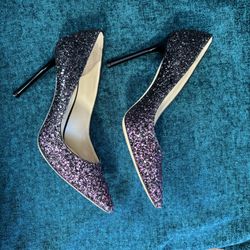 Jimmy Choo Romy 100 Glitter Heels – Pink/Black – Like New