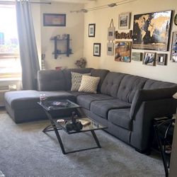 Grey Two Piece Sectional Sofa With Chaise 