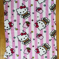 Hello Kitty Pink Striped Hamburger & Fries Soft Throw Blanket - 40" x 50" - NWOT