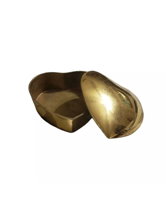 Vintage / Antique Solid Brass Shape Heart Trinket Box 3⅛" Gold Tone