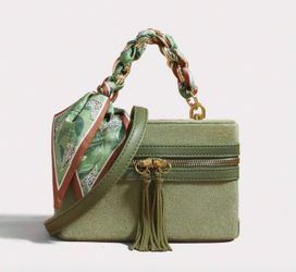 Green Suede Box Crossbody Bag with Scraf