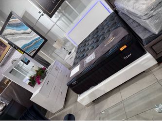 White Queen Bedroom Set With LED lights