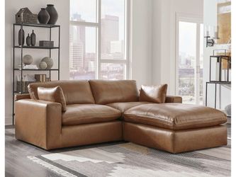 Emilia Caramel Leather 3pc Modular Sectional w/ Ottoman (Online Special Price)
