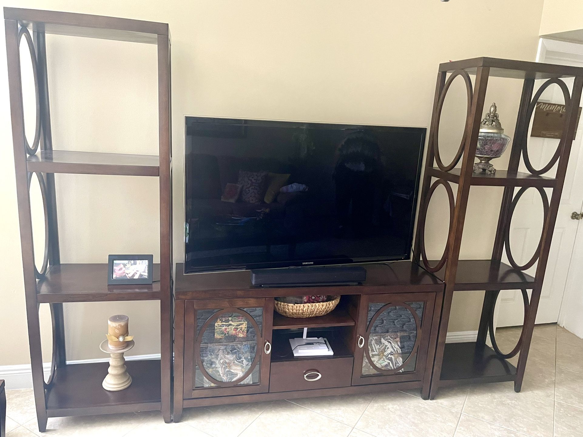 3 Piece Wall Unit With Shelves And Tv Stand Center Piece 