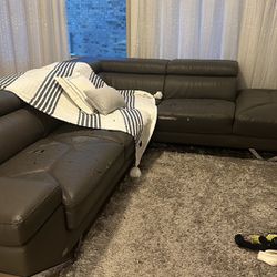 Modern Dark Grey Eco-Leather Left Facing Sectional Sofa