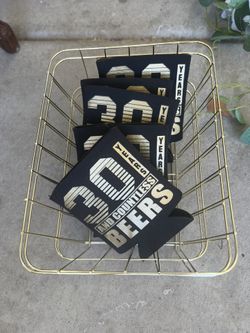 Gold Basket And 5 Coozies For 30th Birthday Party