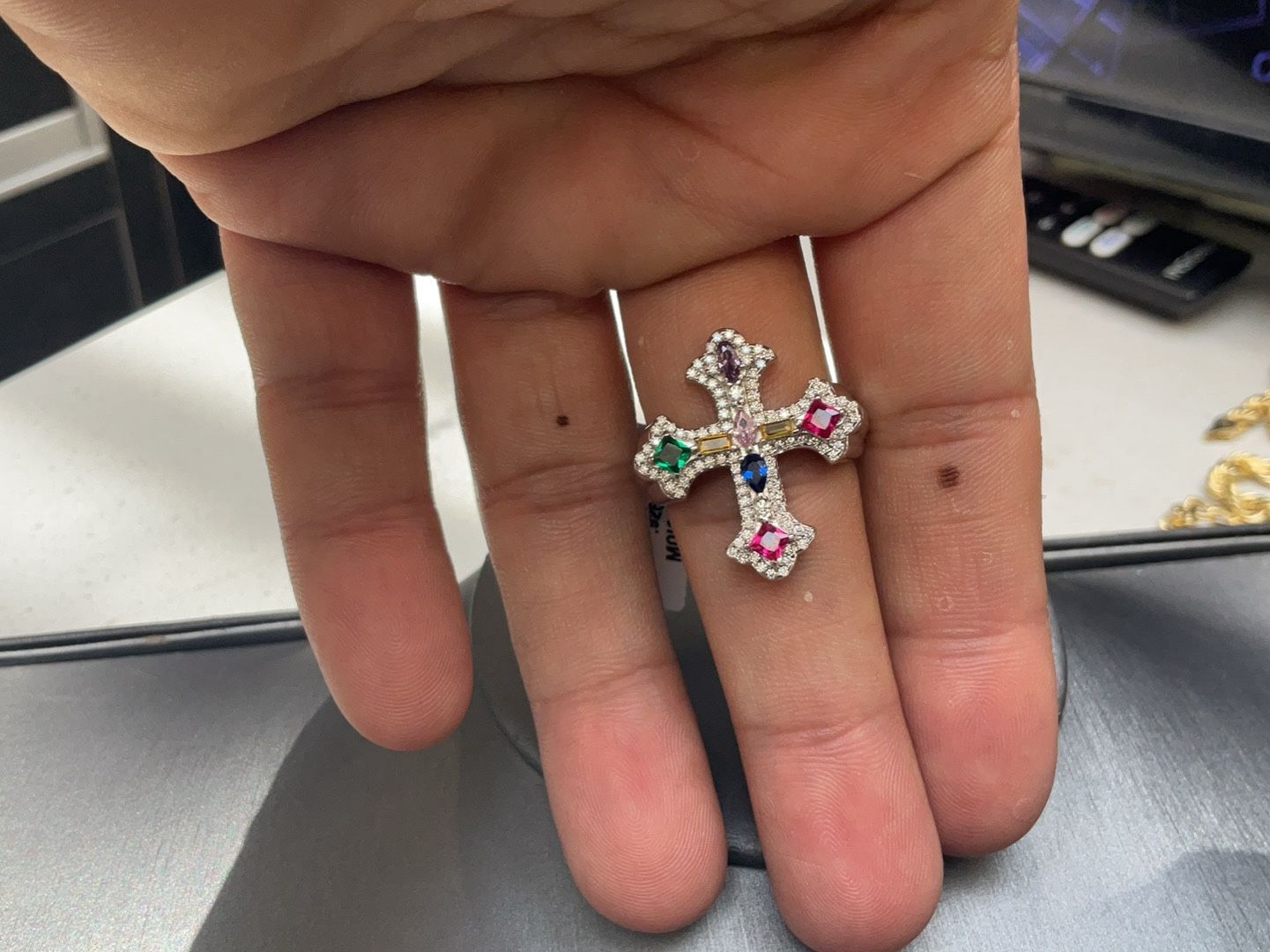 Cross Ring Silver Moissanite