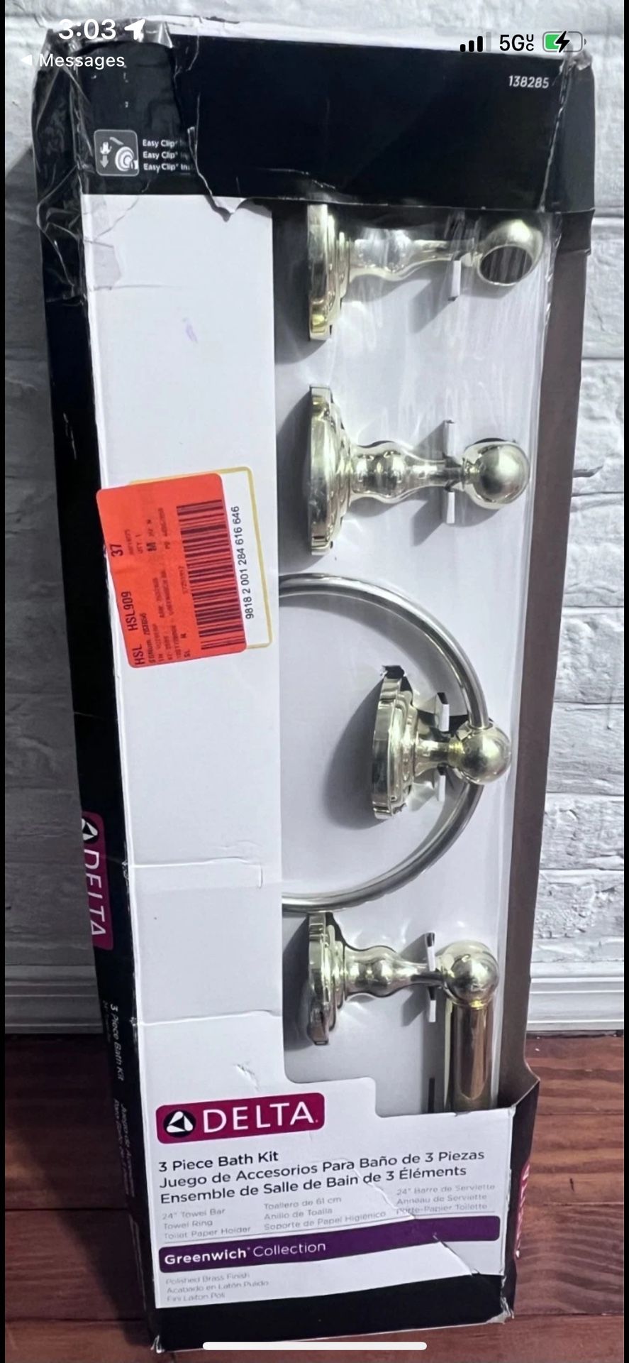 Delta 138285 Greenwich 3-Piece Bath Set with 24 in. Towel Bar in Polished Brass