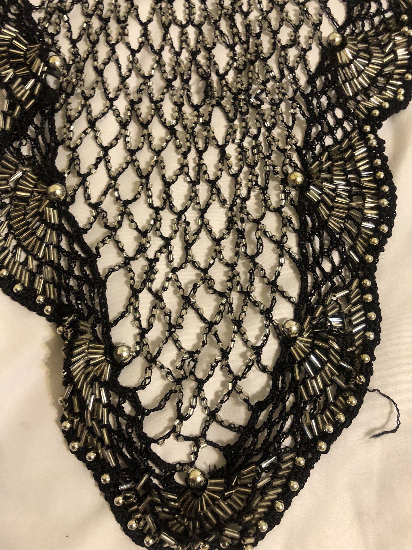 Black Shawl With Gild Sequins ,  Beads And Stones.