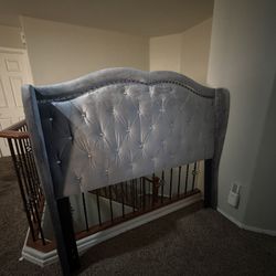 Full Grey Velvet Platform Bed frame