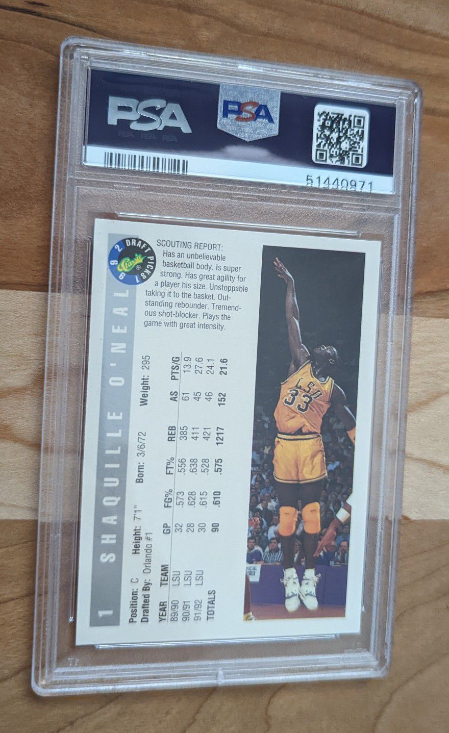 1992 Classic Draft Picks Shaquille O'Neal Rookie Card PSA 9 Mint for ...